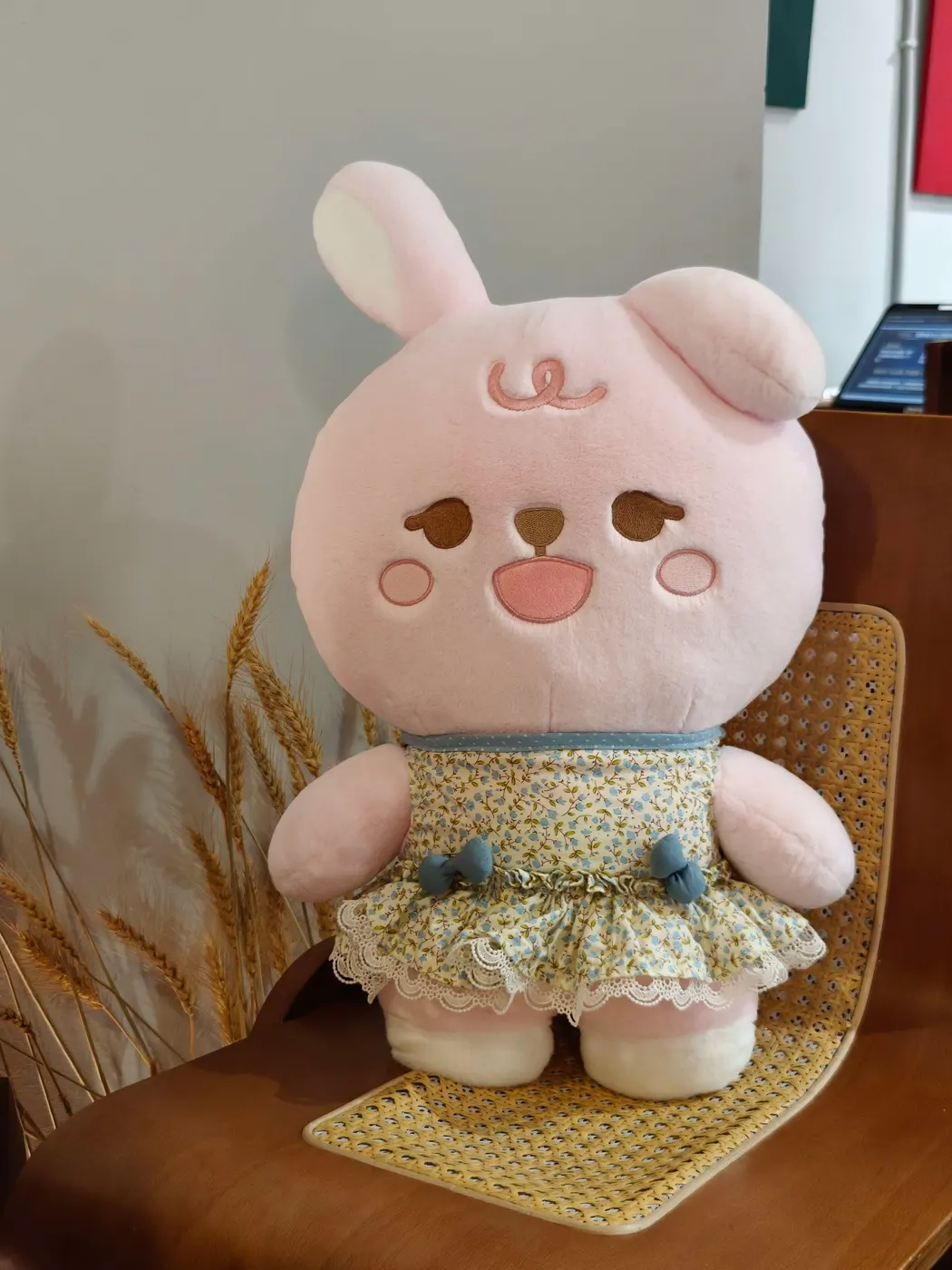碎花洋裝 × 藍色綁帶 正面